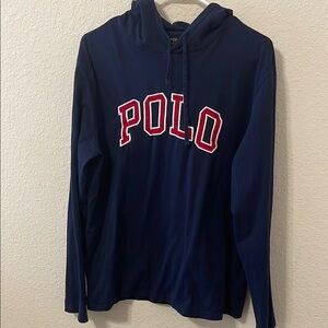 POLO Ralph Lauren navy blue hoodie sz large, red lettering. Lightweight